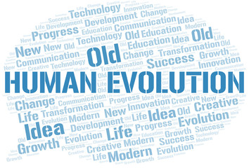 Human Evolution word cloud collage made with text only.