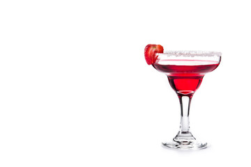 Strawberry cocktail drink in glass isolated on white background. Copy space