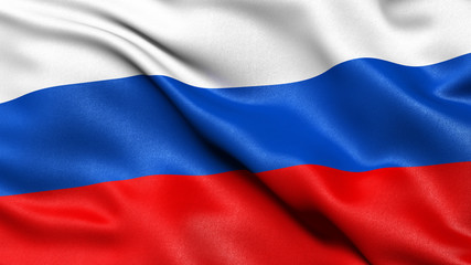 3D illustration of the flag of Russia waving in the wind.