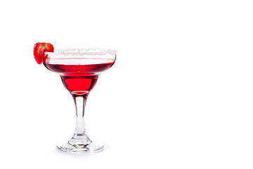 Strawberry cocktail drink in glass isolated on white background. Copy space