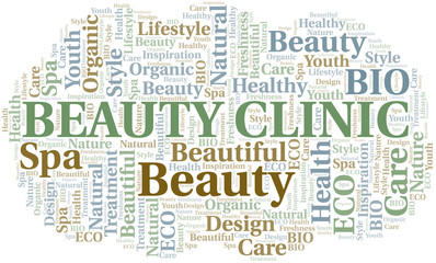 Beauty Clinic word cloud collage made with text only.