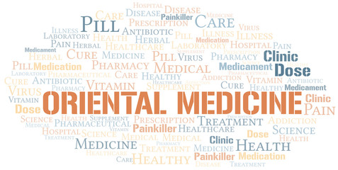 Fototapeta premium Oriental Medicine word cloud collage made with text only.