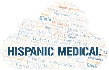 Obraz premium Hispanic Medical word cloud collage made with text only.