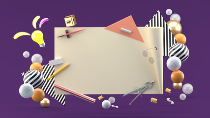 Designer workspace on a purple background.-3d rendering.