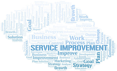 Service Improvement word cloud collage made with text only.