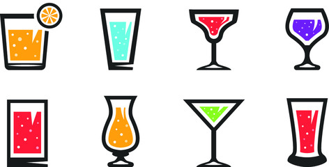 glass, wine, icon, cocktail, drink, alcohol, set, illustration, champagne, symbol, bottle, bar, glasses, beer, vector, drinks, juice, martini, isolated, white, party, wineglass, icons, christmas, silh
