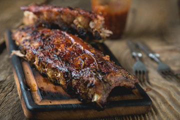 Baked pork ribs with sauce