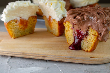 Yellow cupcakes with jam inside. No sugar meal