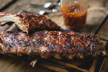 Baked pork ribs with sauce
