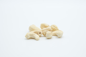 Cashew nut shot on a white isolated background.