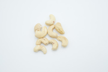 Cashew nut shot on a white isolated background.