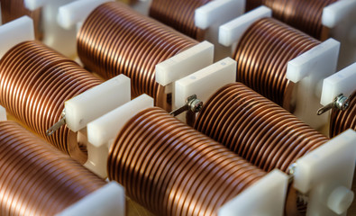 Close-up of twisted copper wire coils