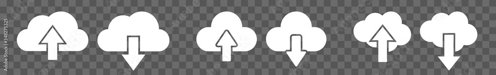 Wall mural cloud upload download icon white | clouds arrow up down illustration | computing storage symbol | se