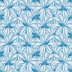 Blue whorled leaves seamless vector pattern. Monochromatic foliage illustration background.