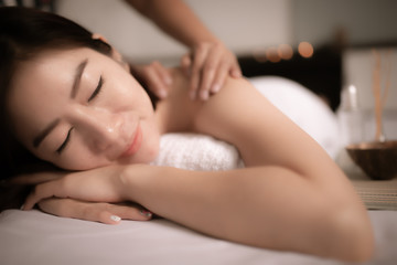 Asians beautiful woman sleep  spa and relax massage,Time of relax after tired from hard work,Thailand people