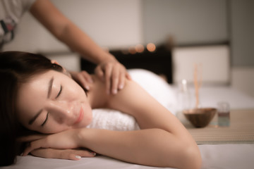 Obraz na płótnie Canvas Asians beautiful woman sleep spa and relax massage,Time of relax after tired from hard work,Thailand people