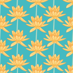Crosshatching Waterlily vector repeat pattern. Aquatic flower seamless illustration background.