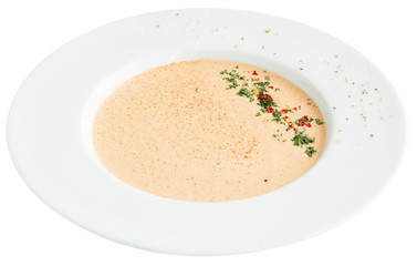 Creamy crab soup bisque with spices