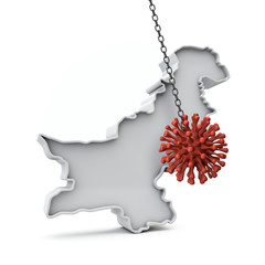 Pakistan simple 3D map being hit by coronavirus. 3D Rendering