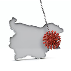 Bulgaria simple 3D map being hit by coronavirus. 3D Rendering