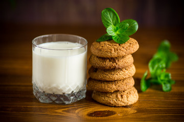 oatmeal cookies with a glass of fresh milk for breakfast