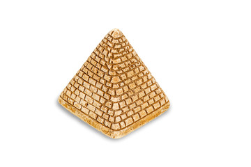 Golden sand pyramid isolated on white background