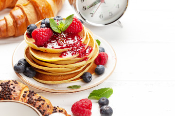 Delicious homemade pancakes with summer berries