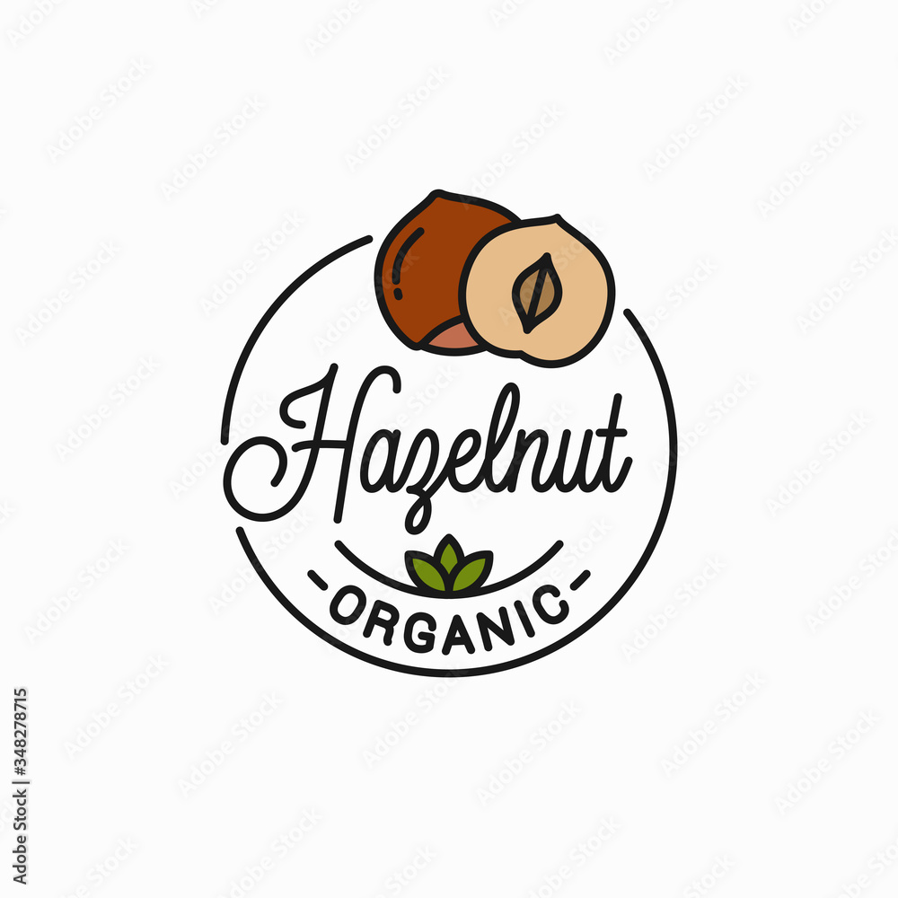 Sticker hazelnut vector logo. round linear of hazelnut