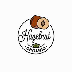 Hazelnut vector logo. Round linear of hazelnut
