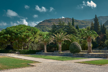Park, botanical garden, Milocer in Montenegro on the Adriatic Sea coast