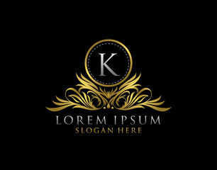 Letter K Luxury Logo. Monogram design elements, graceful template. Calligraphic elegant line art badge design. Letter Stamp, Boutique, Cafe, Hotel, Heraldic, Jewelry, Wedding.