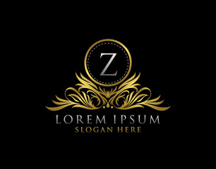 Letter Z Luxury Logo. Monogram design elements, graceful template. Calligraphic elegant line art badge design.  Letter Stamp, Boutique, Cafe, Hotel, Heraldic, Jewelry, Wedding.