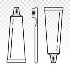 Toothbrush / tooth brush and toothpaste line art vector icon for apps or website