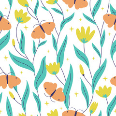 seamless vector pattern. butterfly, flower, star. magic vintage illustration