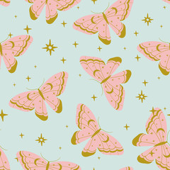 seamless vector pattern. butterfly, flower, star. magic vintage illustration