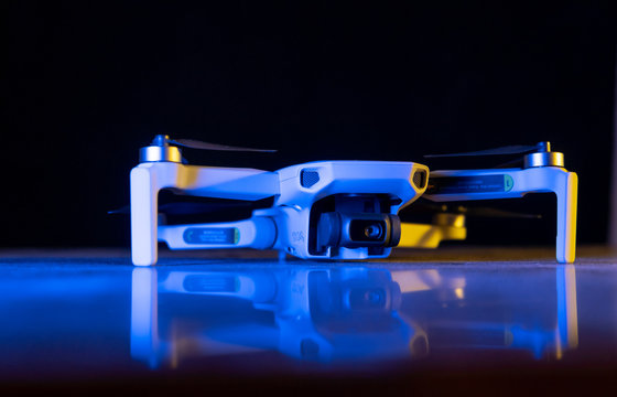 close up of drone on black. front view 