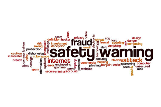 Safety warning word cloud concept on white background