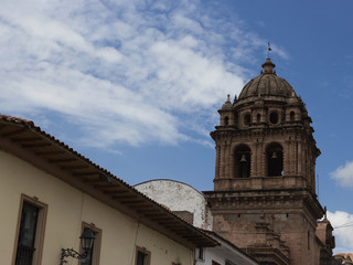 Buildings in town of Cuzco in Peru. Copy space for text