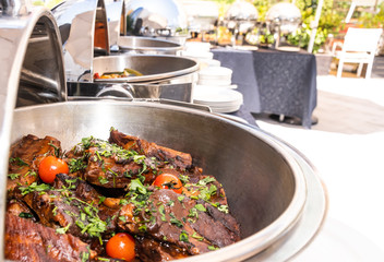 Live food stations. Corporate cocktail event party warm food stations.
