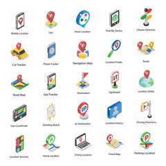 Fototapeta premium Gps Location Isometric Icons Pack 