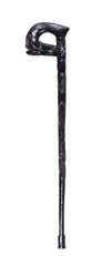 black wooden walking stick isolated on white background