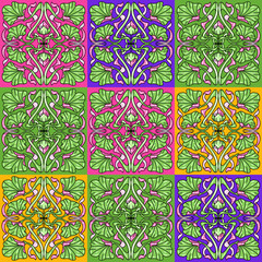 Art Nouveau ceramic tile pattern. Floral motifs in retro style.