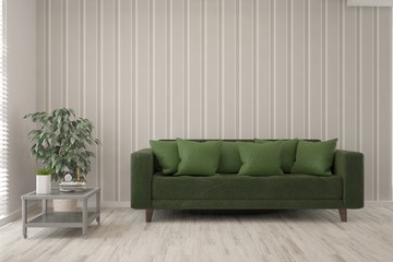 White living room with sofa. Scandinavian interior design. 3D illustration