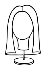 LINEAR DRAWING OF A WIG ON A MANNEQUIN IN THE DOODLE STYLE
