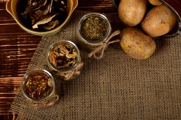 dried spices in glass jars