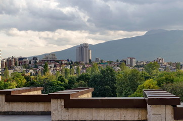 Residential neighborhood with new and old houses against the backdrop of a cityscape in the  centre  bulgarian capital Sofia, Bulgaria 