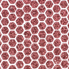 Rose shimmer sparkling hexagon spots on white background