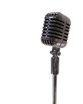 The image of an old retro microphone in vintage style. Isolated on white background. 3 D illustration.