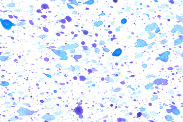 Abstract Flicked Blue and Purple  Paint and Ink on White Paper For Background
