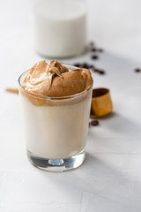 Dalgona Coffee, a trendy fluffy creamy whipped coffee